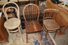 Mixed Lot: Two bent wood chairs and a stick back kitchen chair (3)