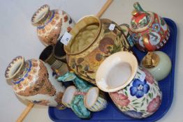 Tray of mixed items to include modern Oriental vases, teapot, table lighter etc