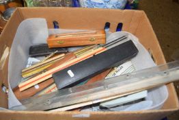 Mixed Lot: Various technical drawing instruments, a collection of various hardwood rulers and