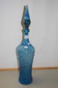 Mid Century blue glass decanter with astrological decoration