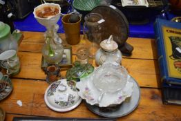 Mixed Lot: Vintage mantel clock, various ceramics, glass wares, small floral pictures etc