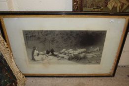 Circe after Britton Riviere, monochrome print, young lady and pigs, framed and glazed
