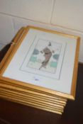 A set of coloured prints, costumes Parisions set in gilt finish frames (9)