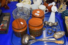 Mixed Lot: Hornsea kitchen storage jars, various plated cutlery, Royal Doulton Peace figure, cruet