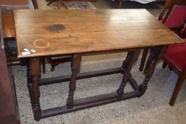 Adaption of an 18th Century oak gate leg table to form a rectangular topped hall table, 117cm wide