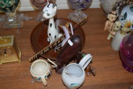 Mixed Lot: Italian pottery cat, various assorted ornaments, wooden bowl etc