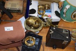 Mixed Lot: Brass napkin rings, Kodak Brownie camera, incense bowl, pottery cow etc