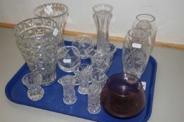 Quantity of various clear glass vases and other items