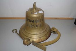 Large ships bells marked "Cromarty Service", 25cm high, 30cm diameter together with wall bracket and
