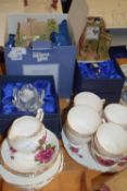 Mixed Lot: Liliput Lane cottage, flower formed glass candlestick, Crown Royal tea wares etc