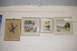 H Fogarty, group of three watercolours together with a further coloured botanical print (4)