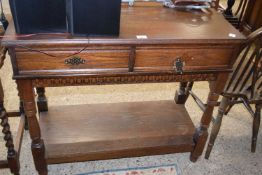 Reproduction oak two drawer side table