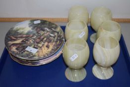 Mixed Lot: Various collectors plates, polished onyx goblets etc