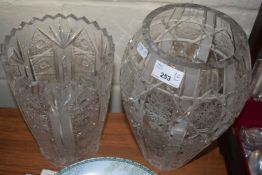Two modern heavy cut glass clear vases