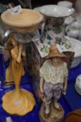 Reproduction Chinese Canton style vase together with a continental bisque porcelain figure and a