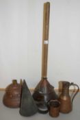 Mixed Lot: Copper wares to include a ale warmer, vintage wash dollies etc