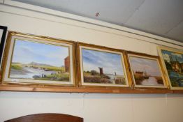 A R Harrold, three studies Broadland and Estuary scenes, gilt framed