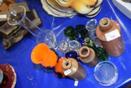 Collection of assorted pressed glass eye baths, various vases etc
