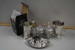 Mixed Lot: Various silver plated wares to include cruet, tankard etc plus a further Dessert Storm