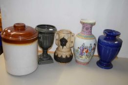 Mixed Lot: Modern Chinese vase plus various others and a kitchen bread crock