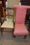 Victorian pink upholstered high back prayer chair together with a bedroom chair