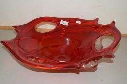 Large mid Century red and clear glass fruit bowl, possibly Murano