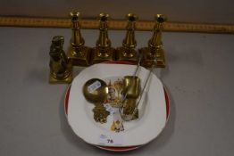 Mixed Lot: Small brass candlesticks, brass caddy spoons and other items