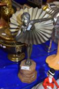 Art Deco alloy figure of a ballerina raised on a polished stone base, apparently unsigned