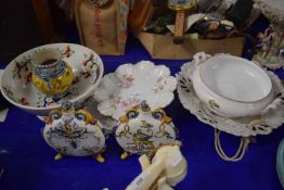 Mixed Lot: Various assorted ceramics to include Gien flask formed vases, floral decorated dessert