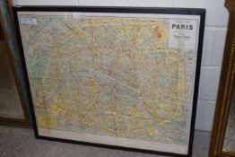Framed map of Central Paris circa 1953