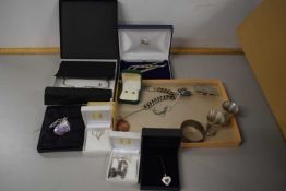 Mixed Lot: Silver curb link bracelet, small silver cups, various jewellery etc