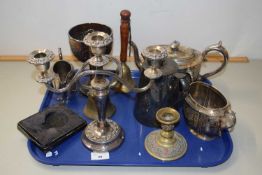 Tray of mixed items to include various tea wares, candelabra etc