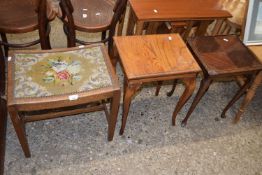 Mixed Lot: Small oak framed tapestry topped stool and two occasional tables (3)