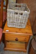 Pine bedside cabinet and a small wicker basket (2)