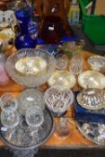 Mixed Lot: Various assorted glass wares, silver plated coasters, silver plated miniature tea set