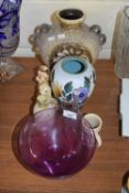 Mixed Lot: German Pottery vase together with a lilac glass bowl and other assorted items