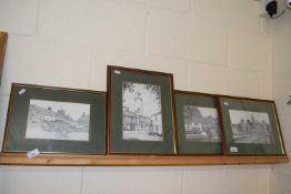Chris Hutchings, group of four coloured prints to include Pulls Ferry, Norwich and Blicking Hall