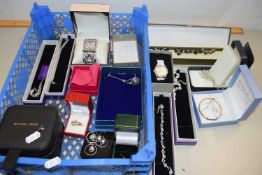 Box of various assorted costume jewellery, wristwatch etc