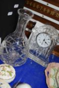 Waterford Crystal mantel clock together with further clear cut glass decanter