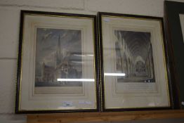Two 19th Century coloured engravings, St Andrews Hall, Norwich and Norwich Cathedral