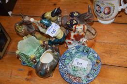 Quantity of English porcelain wares including a ceramic pig with agate style glazes, pair of Beswick