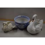A late 19th Century pottery swan reputedly used in a Dairy for the display of eggs together with a