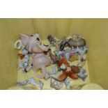 Quantity of assorted Wade Whimseys and others similar to include Lady and the Tramp figurines