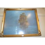 The Crescent Moon by Montague Dawson, print in gilt frame