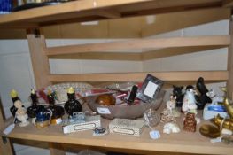 Mixed Lot: Pottery starling pie lid stands, miniature figurines, glass dish, corkscrews etc