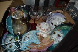Mixed Lot: Venetian style ceramic carnival masks, decorative glass ware etc