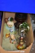 Box of various oil lamps, ornaments etc