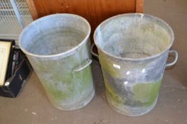 Pair of galvanised dustbins, no lids