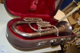 A Lark (China) E-flat tenor horn, with one mouth piece in hard carry case