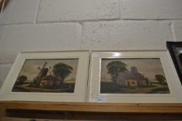 A pair of cottage scenes, gouache on board in cream wooden frames